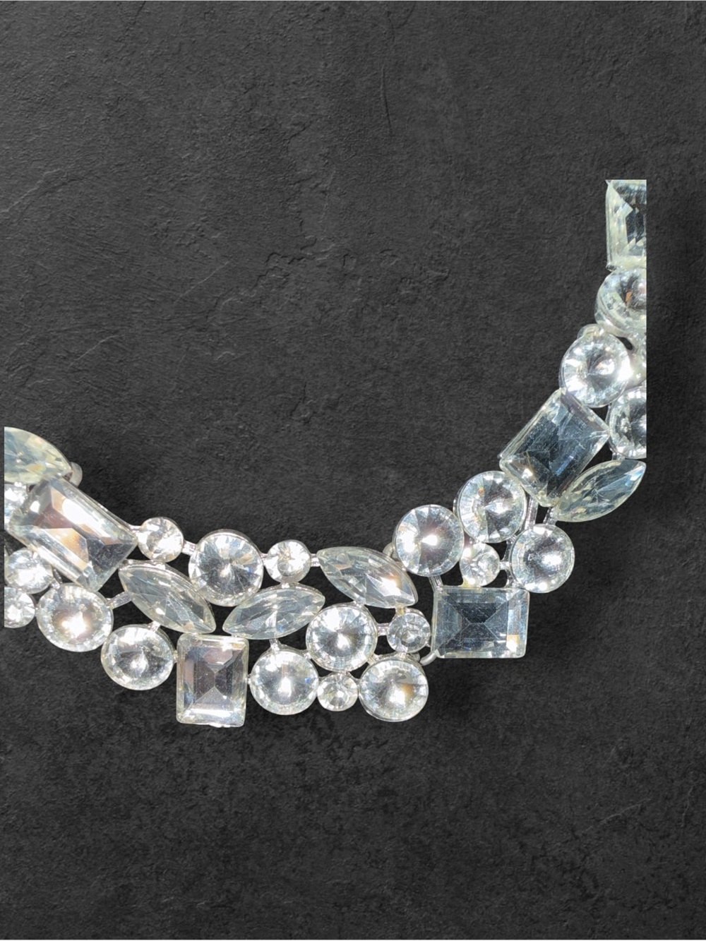 Vintage Silver Tone Crystal Statement Necklace 16” Adjustable Bib Necklace